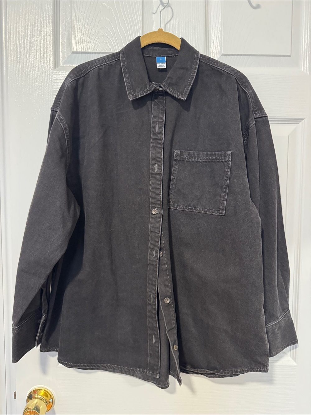 Old Navy Oversized Black Washed Button-Up Shirt Jacket Size M